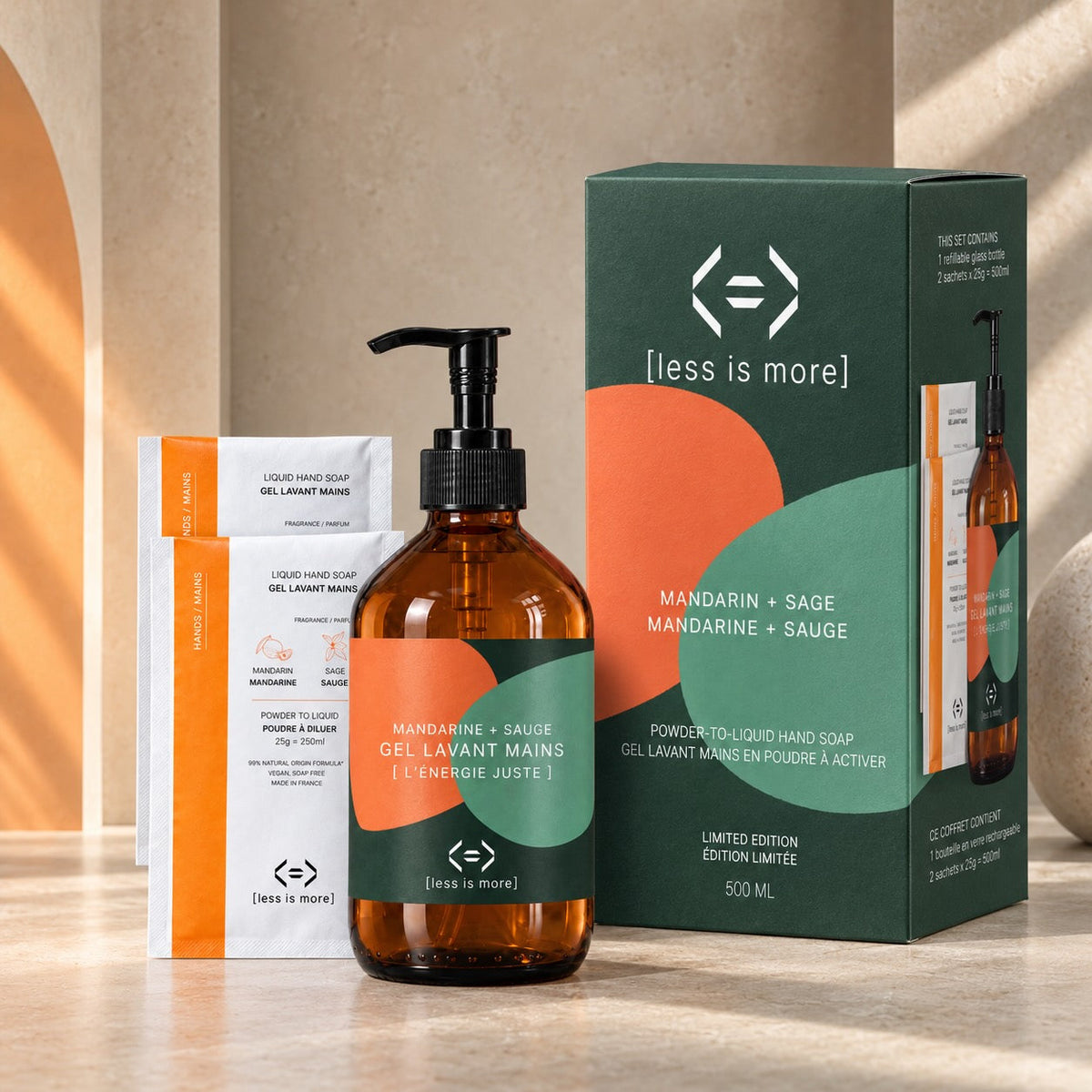 Chromessence Ausgewogene Energie Flüssigseife Prestige-Set 500 ml [Mandarine + Salbei]
