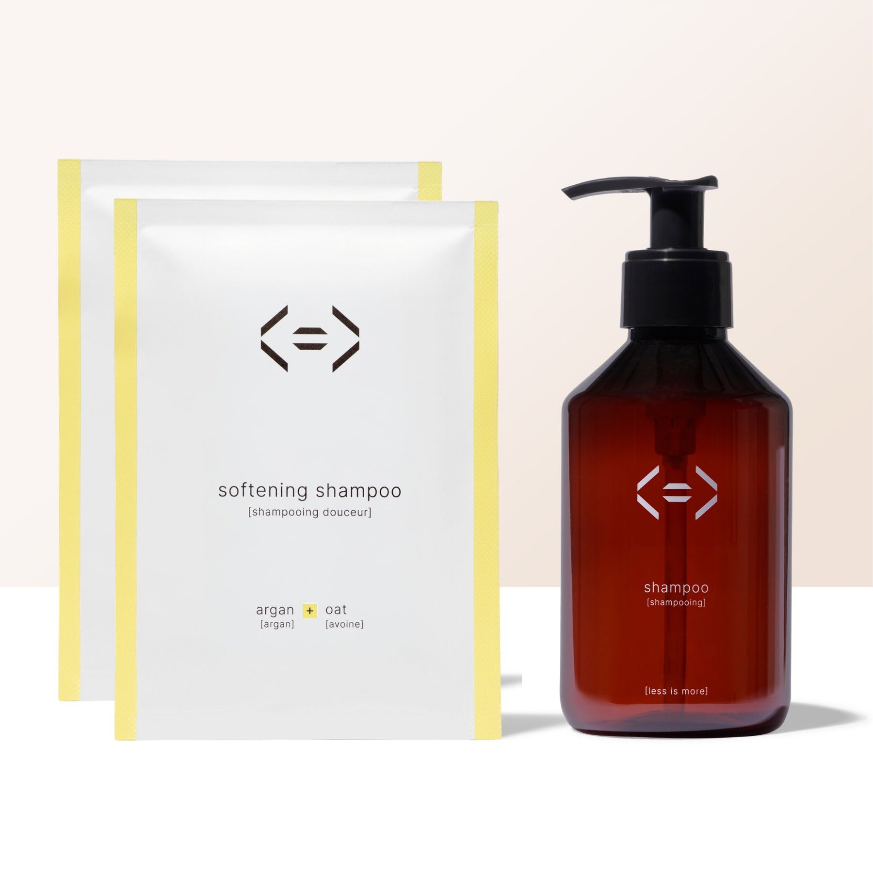 less is more softening shampoo kit with bottle and 2 refills