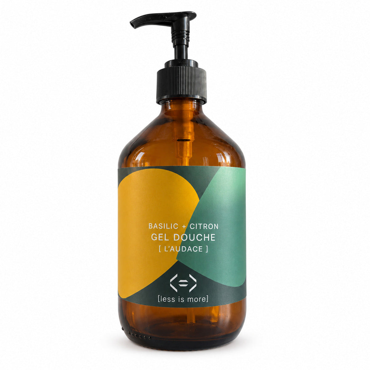 Bouteille en verre 500 ml gel douche Chromessence basilic + citron, l'audace, less is more