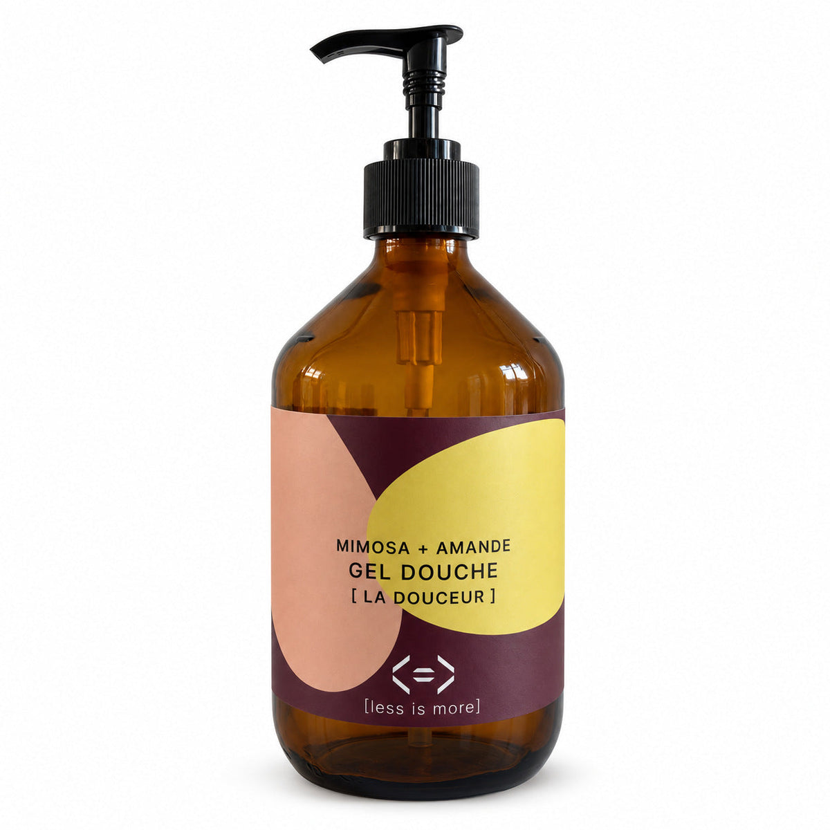 Bouteille en verre 500 ml gel douche Chromessence mimosa + amande, la douceur, less is more